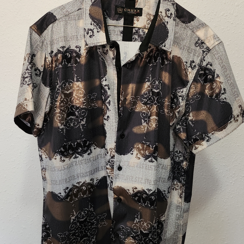 Men's Gray and Brown Casual Shirt